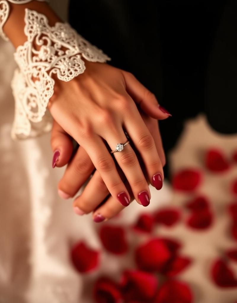 Bride and groom's hands with wedding ring